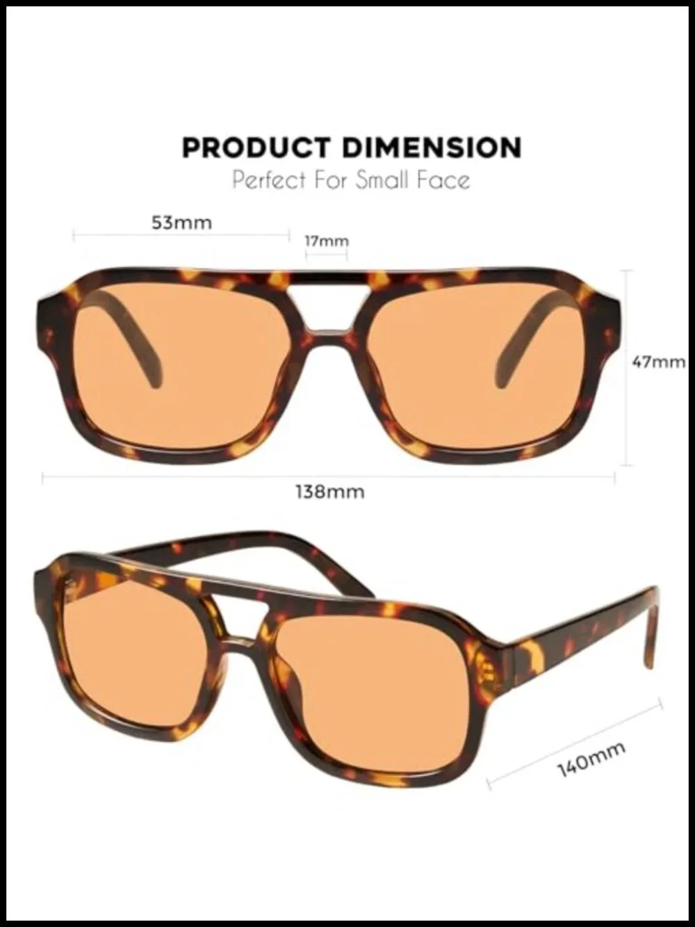 Retro Narrow Frame Square Aviator Sunglasses UV400 Double Bridge